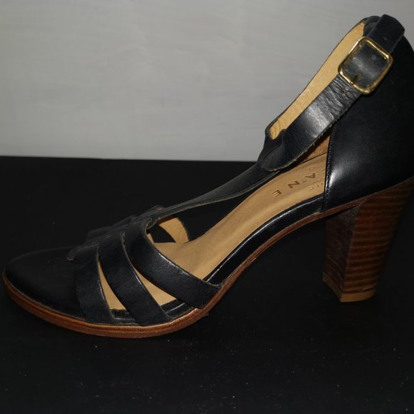 Sezane Black 'High Pompei' Leather Multistrap Sandals Heels - Picture 4 of 7